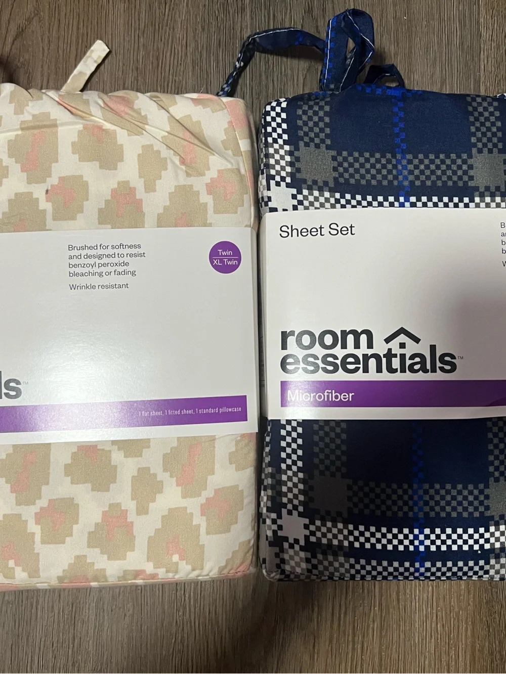 Room Essentials Sheet Sets - Cream & Pink Geometric and Navy Blue Plaid